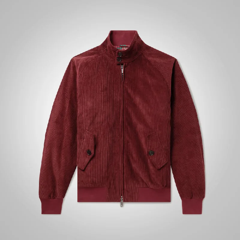 Mens Maroon Bomber Corduroy Jacket