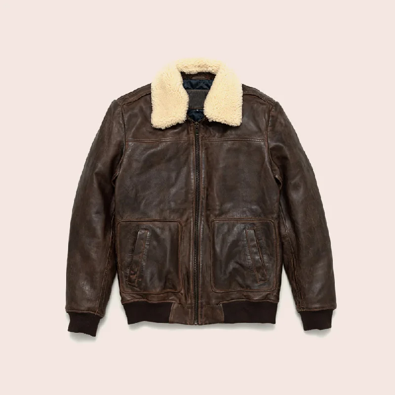 Men's Vintage Lambskin A2 Brown Leather Shearling Bomber Jacket