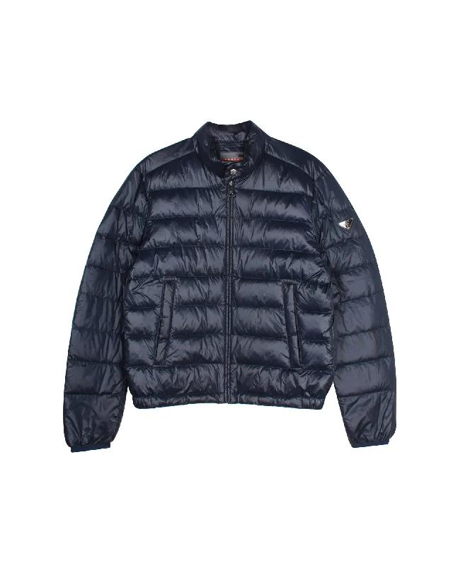 Prada Classic Down Jacket in Navy Nylon