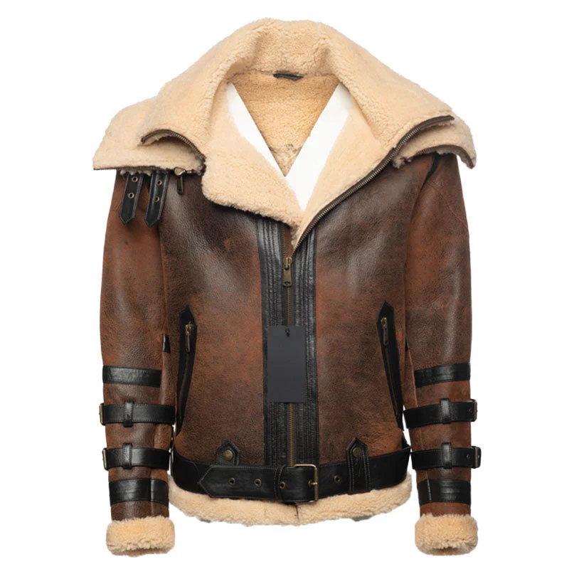 Richard's vintage Distressed brown Aviator Bomber shearling Jacket