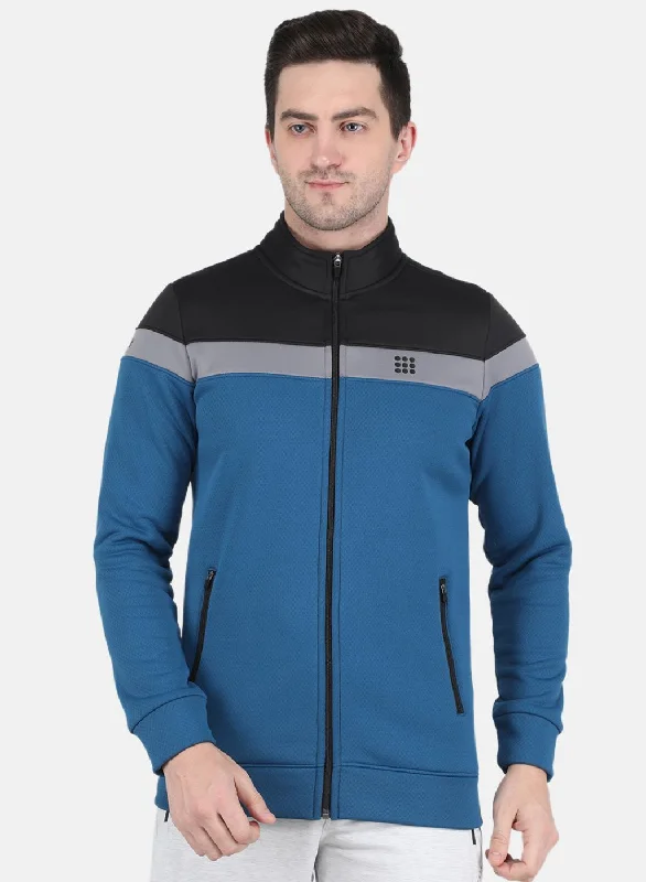 Men Teal Blue Solid Sweatshirt