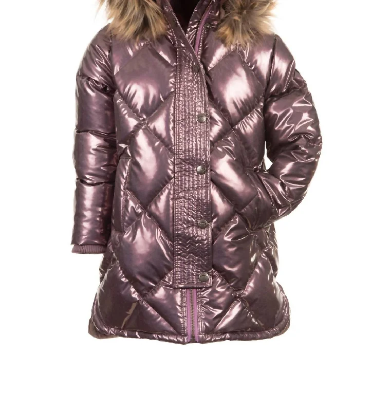 Sloan Puffer Coat In Glitter Plum