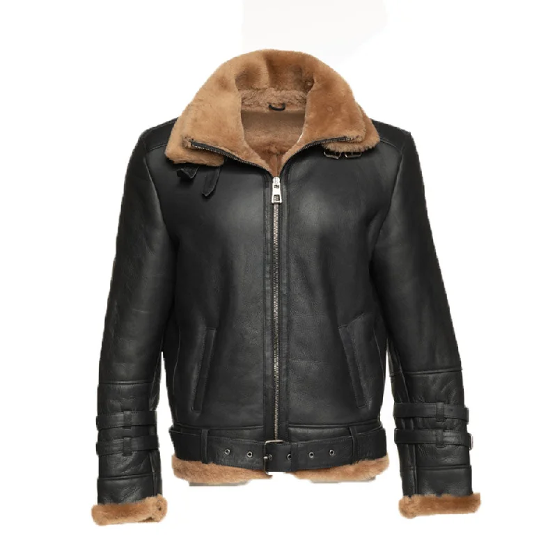 Viktor's black Aviator bomber shearling jacket