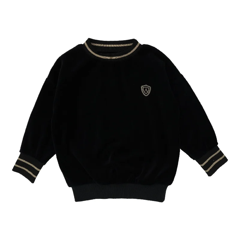 Analogie By Lil Legs Velour Sweatshirt Boy Black Boy