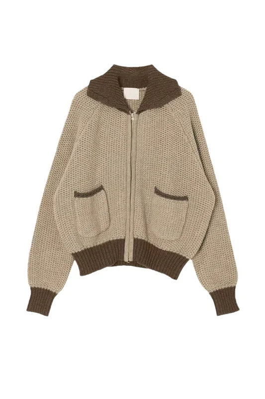 Contrast Pocket Zipper Sweater Cardigan