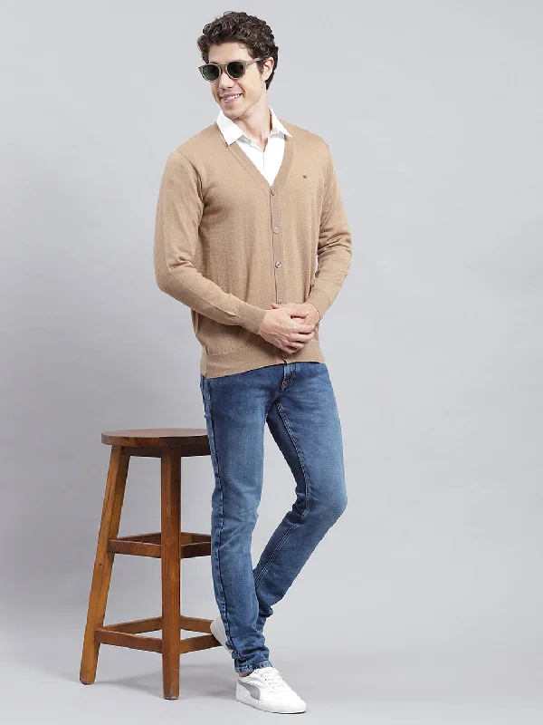 Men Brown Solid Cardigan