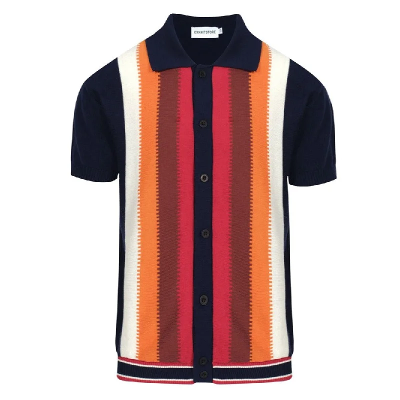 Men's Navy Blue Gradient Polo With Orange Gradient Stripe