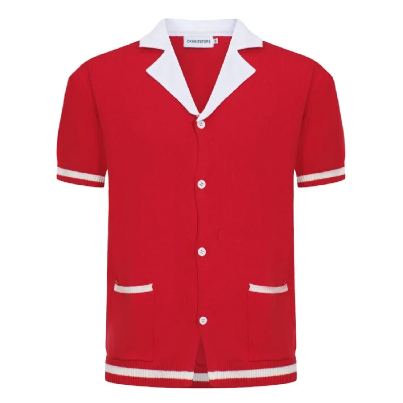 Men's Red Knitted Polo Shirts With Two Pockets