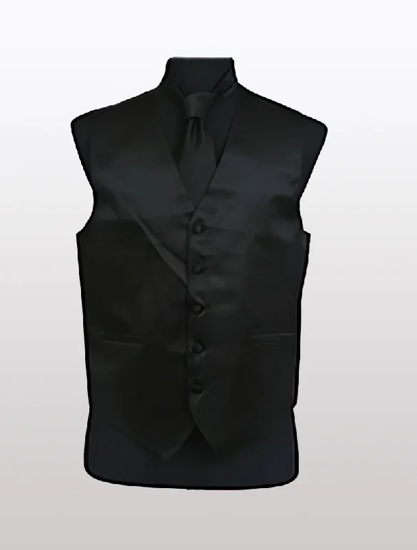 Men's Solid Satin Black Tuxedo Vest