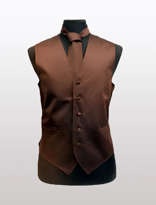 Men's Solid Satin Brown Tuxedo Vest