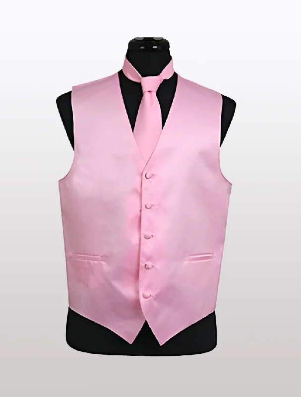 Men's Solid Satin Pink Tuxedo Vest