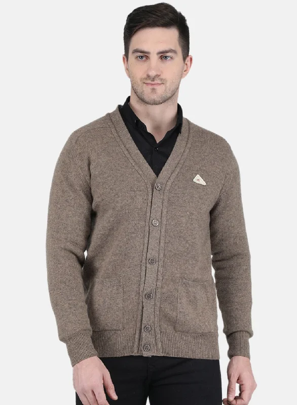 Men Beige Solid Cardigan