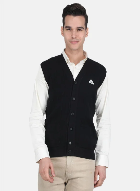 Men Black Solid Cardigan