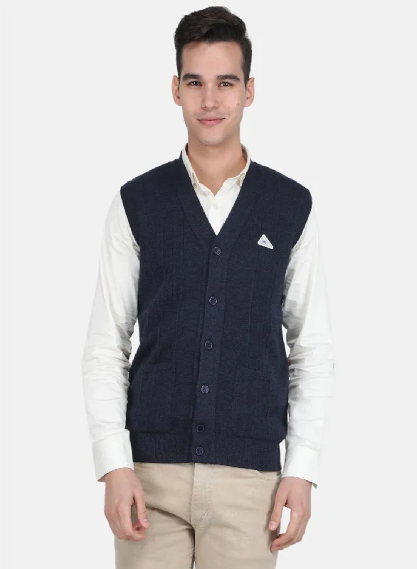 Men Blue Solid Cardigan