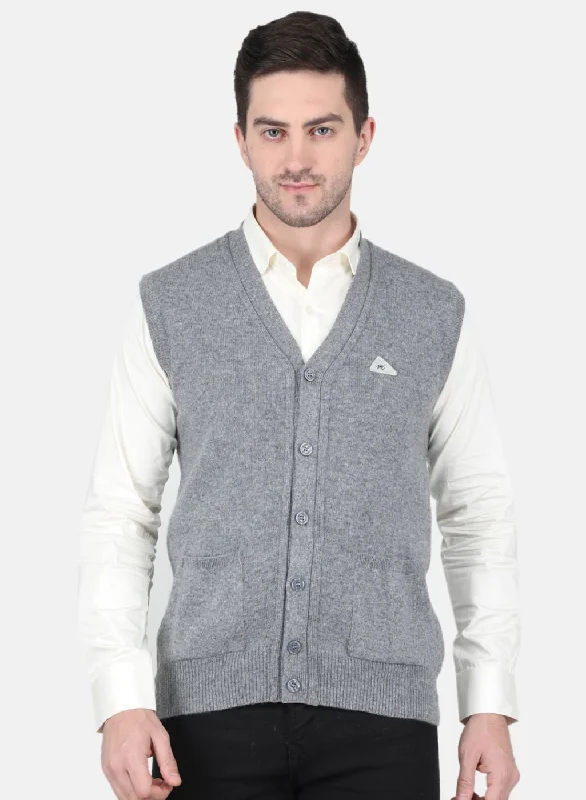 Men Grey Solid Cardigan