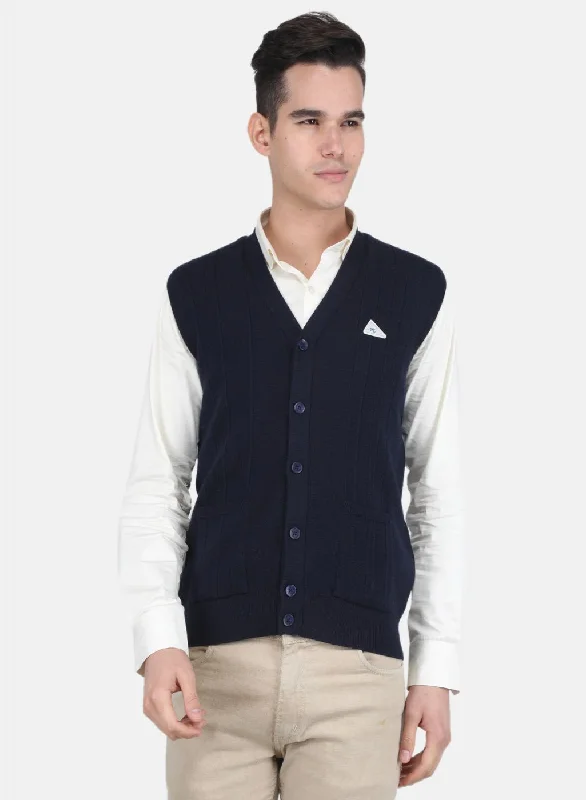 Men NAvy Blue Solid Cardigan