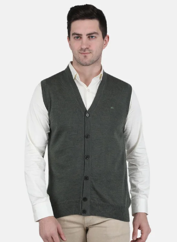 Men Olive Solid Cardigan