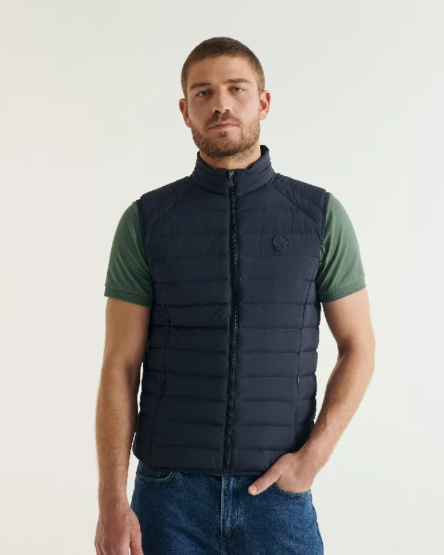 Navy Arafo stretch sleeveless puffer jacket