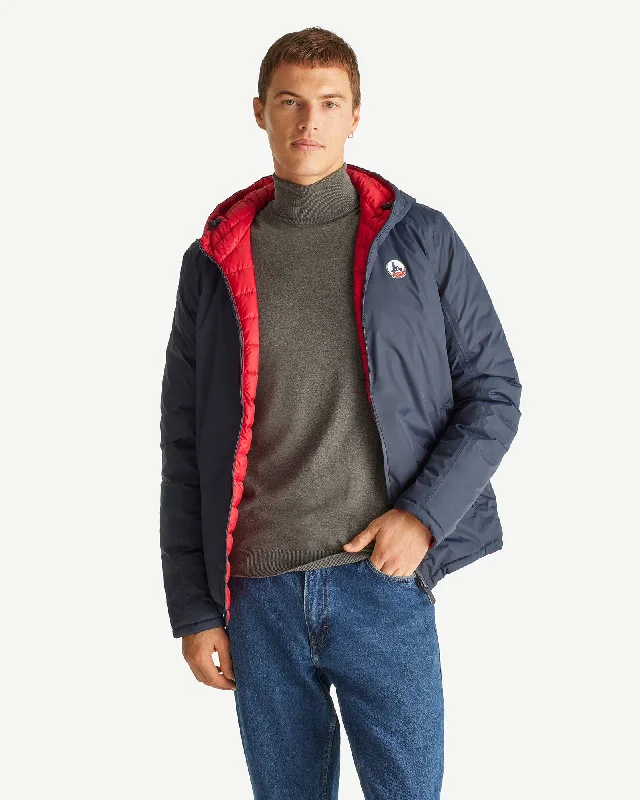 Navy Blue/Red Reversible hooded puffer jacket Bergen