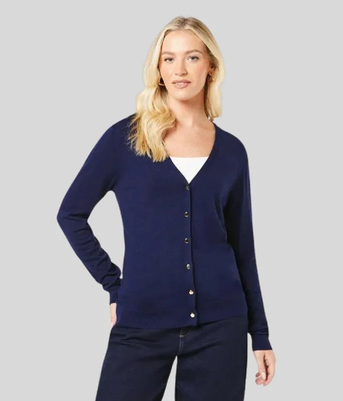 Navy V Neck Button Cardigan