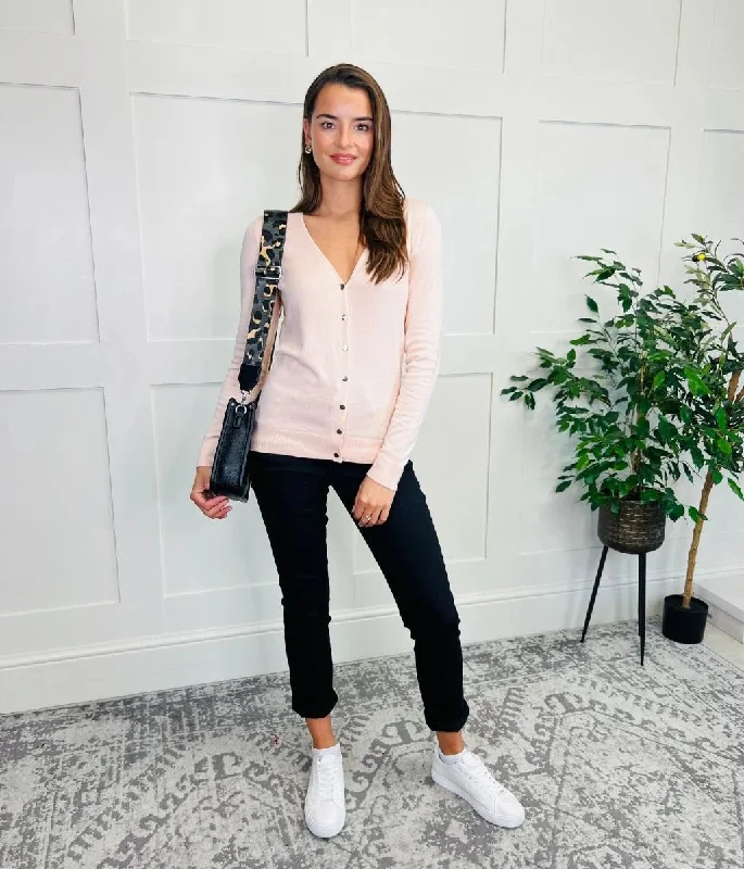 Pale Pink V Neck Button Cardigan