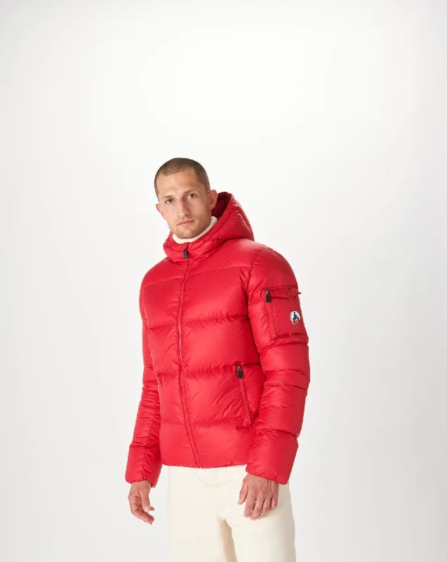 Red Hooded down jacket Java