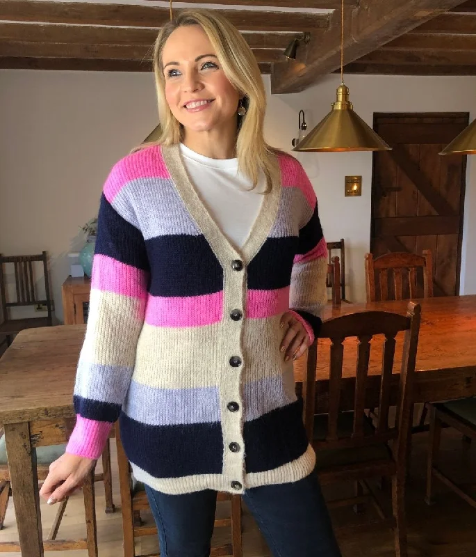 Striped Button Front Cardigan