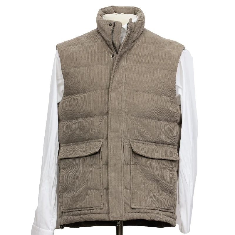 Taupe Quilted Corduroy Vest with Pockets - Stenströms