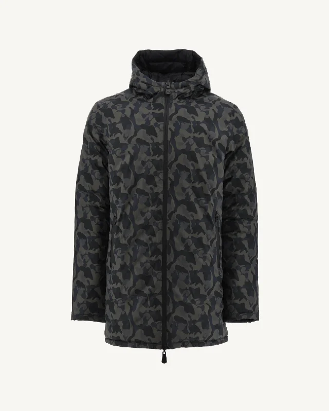 Tonal Military print/Black Reversible light down jacket Amsterdam