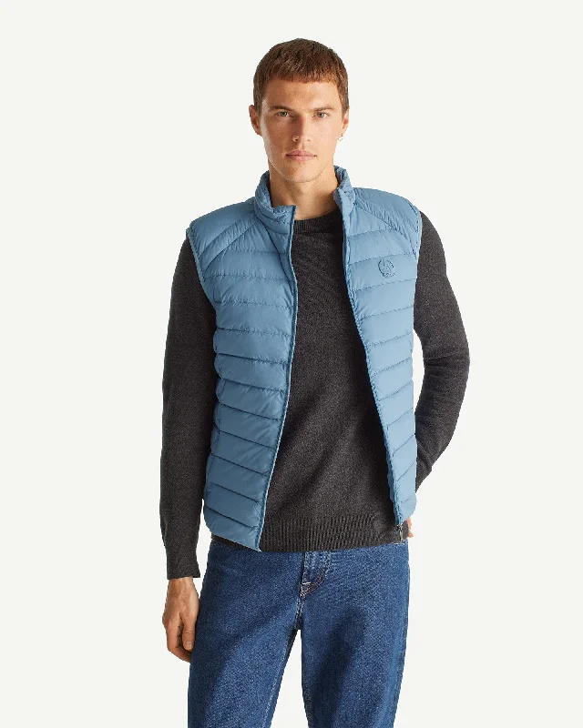 Washed blue Arafo stretch sleeveless puffer jacket